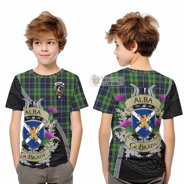 Tartan Vibes Clothing McKellar Tartan Family Crest Kid T-Shirt Lion Rampant Royal Thistle Shield Celtic Inspired