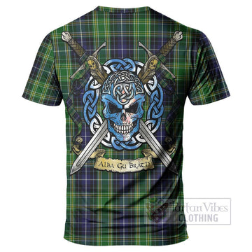 Tartan Vibes Clothing McKellar Tartan T-Shirt with Family Crest Celtic Skull Style