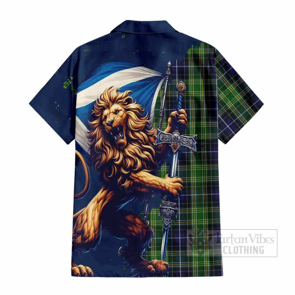 Tartan Vibes Clothing McKellar Tartan Family Crest Short Sleeve Button Shirt with Scottish Majestic Lion