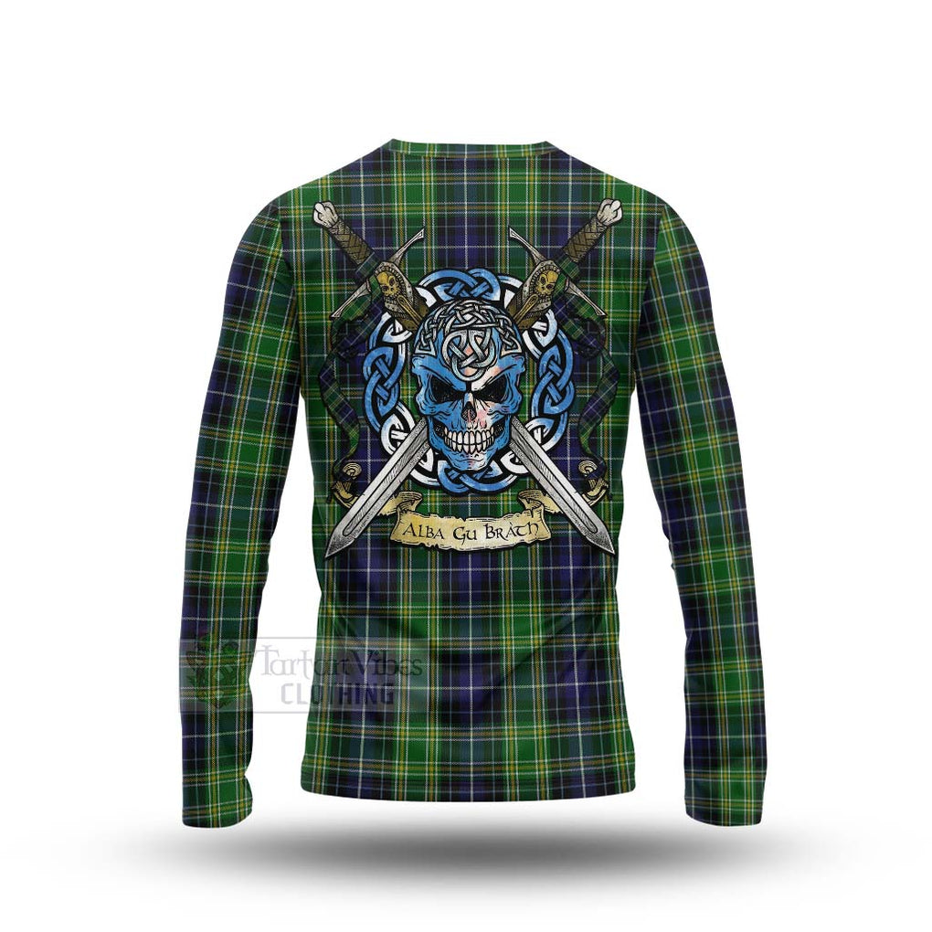 Tartan Vibes Clothing McKellar Tartan Long Sleeve T-Shirt with Family Crest Celtic Skull Style