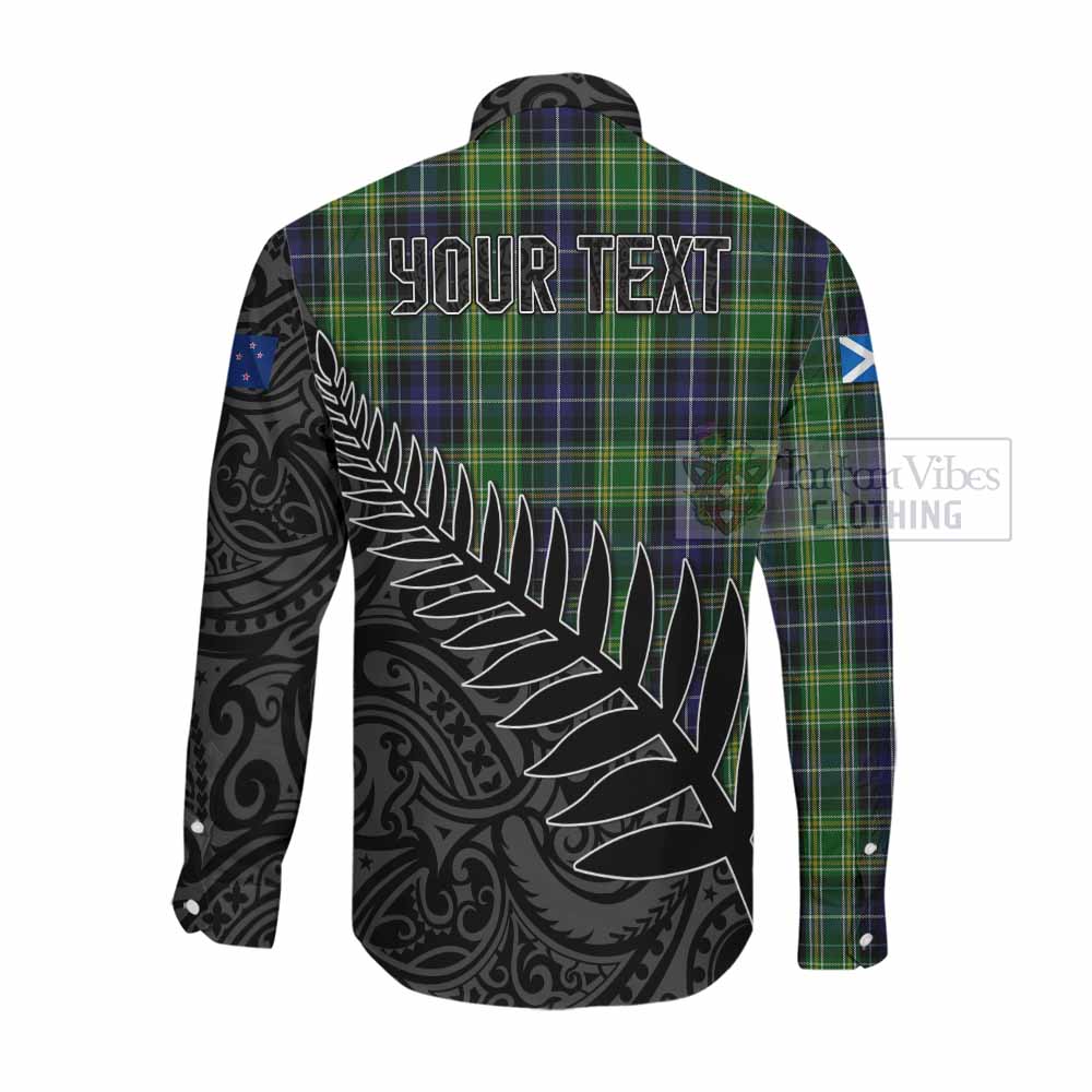 Tartan Vibes Clothing McKellar Crest Tartan Long Sleeve Button Shirt with New Zealand Silver Fern Half Style