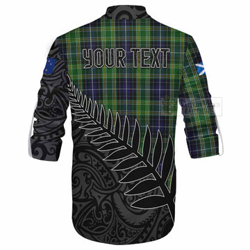 Tartan Vibes Clothing McKellar Crest Tartan Ghillie Kilt Shirt with New Zealand Silver Fern Half Style