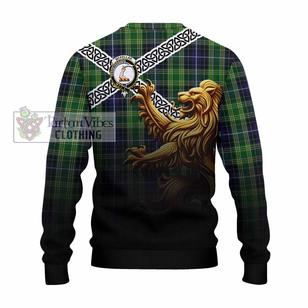 Tartan Vibes Clothing McKellar Crest Tartan Knitted Sweater with Golden Lion Emblem Celtic Style