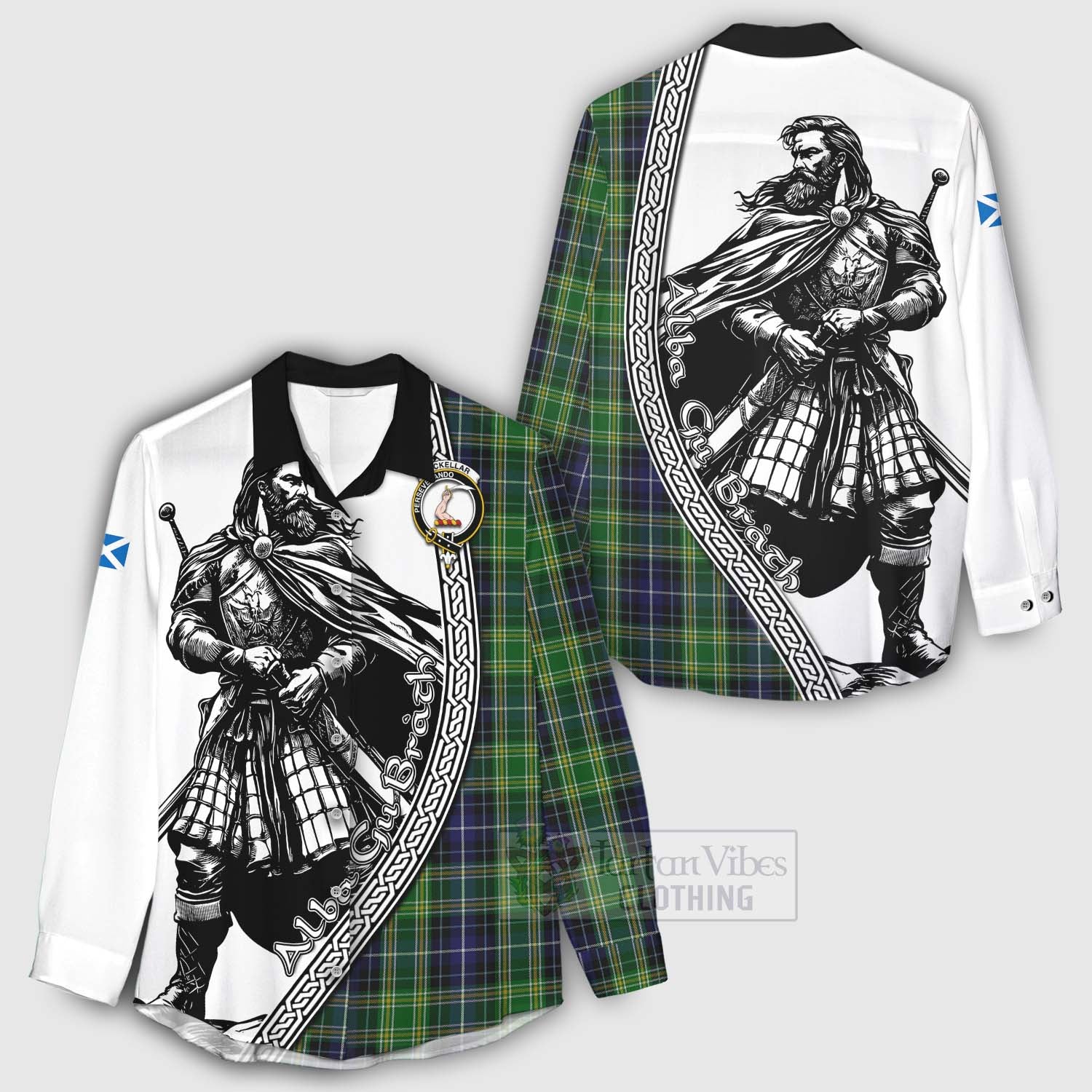 Tartan Vibes Clothing McKellar Tartan Clan Crest Women's Casual Shirt with Highlander Warrior Celtic Style