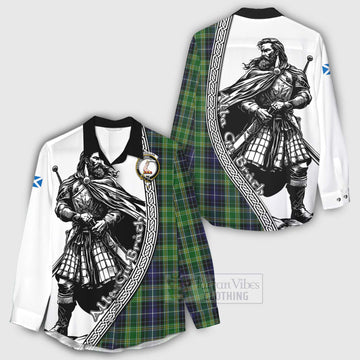 Tartan Vibes Clothing McKellar Tartan Clan Crest Women's Casual Shirt with Highlander Warrior Celtic Style