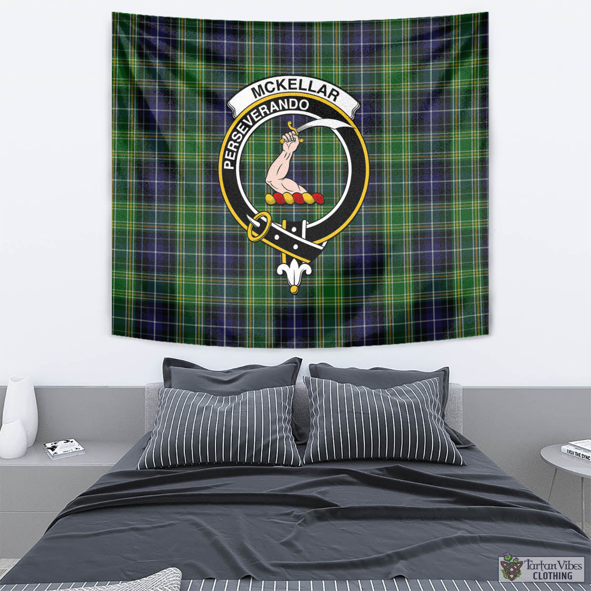 Tartan Vibes Clothing McKellar Tartan Tapestry Wall Hanging and Home Decor for Room with Family Crest