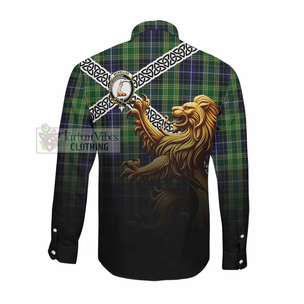 Tartan Vibes Clothing McKellar Crest Tartan Long Sleeve Button Shirt with Golden Lion Emblem Celtic Style
