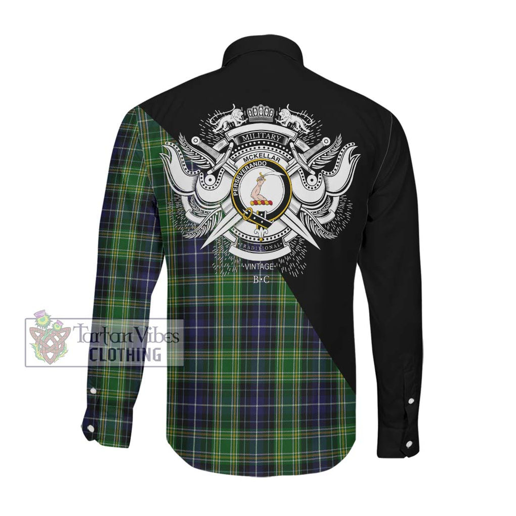 McKellar Tartan Long Sleeve Button Shirt with Family Crest and Military Logo Style Men's Shirt - Tartanvibesclothing Shop