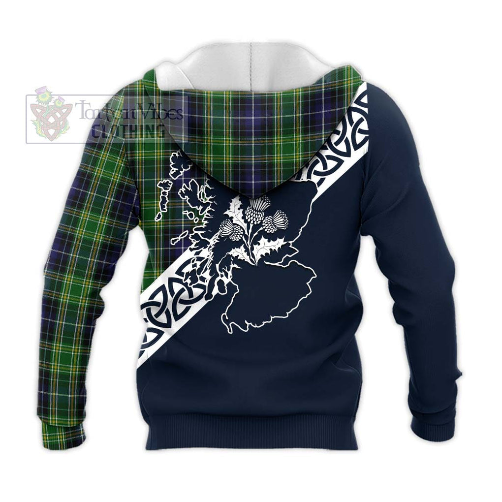 Tartan Vibes Clothing McKellar Tartan Knitted Hoodie Featuring Thistle and Scotland Map