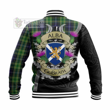 Tartan Vibes Clothing McKellar Tartan Family Crest Baseball Jacket Lion Rampant Royal Thistle Shield Celtic Inspired