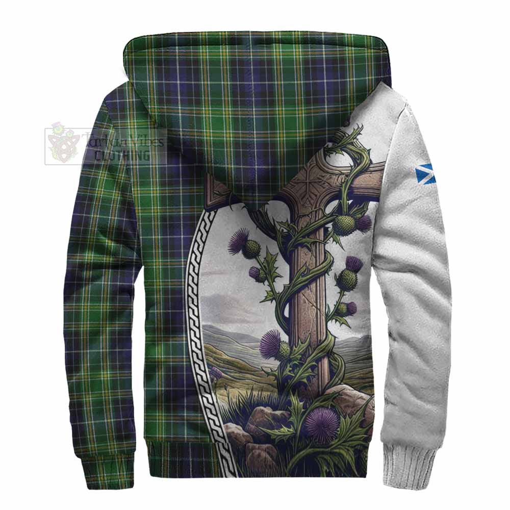 Tartan Vibes Clothing McKellar Tartan Sherpa Hoodie with Family Crest and St. Andrew's Cross Accented by Thistle Vines