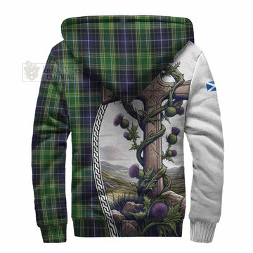 Tartan Vibes Clothing McKellar Tartan Sherpa Hoodie with Family Crest and St. Andrew's Cross Accented by Thistle Vines