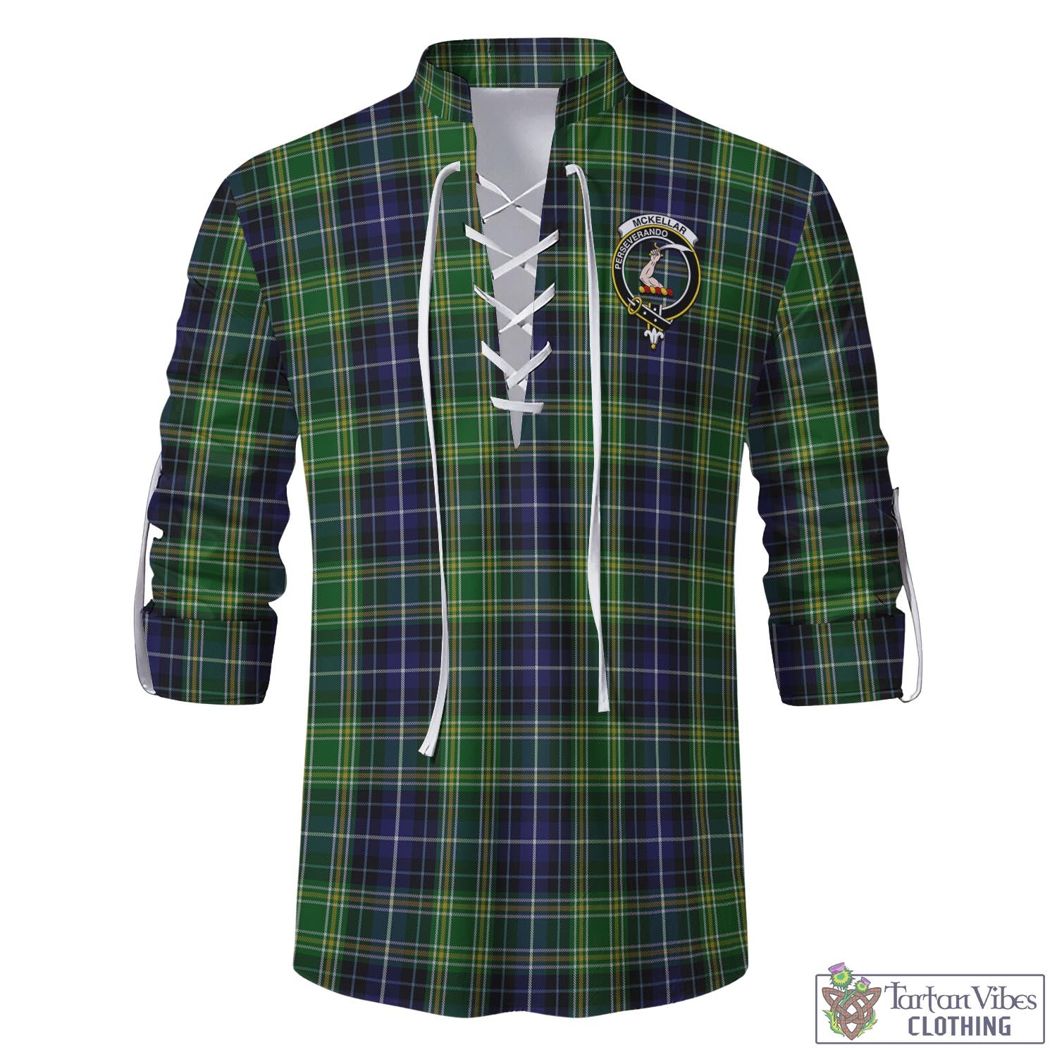 Tartan Vibes Clothing McKellar Tartan Men's Scottish Traditional Jacobite Ghillie Kilt Shirt with Family Crest