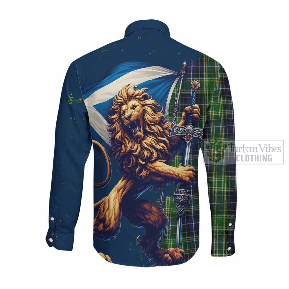 Tartan Vibes Clothing McKellar Tartan Family Crest Long Sleeve Button Shirt with Scottish Majestic Lion