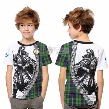 McKellar Tartan Clan Crest Kid T-Shirt with Highlander Warrior Celtic Style