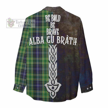 Tartan Vibes Clothing McKellar Tartan Family Crest Women's Casual Shirt Alba Gu Brath Be Brave Lion Ancient Style