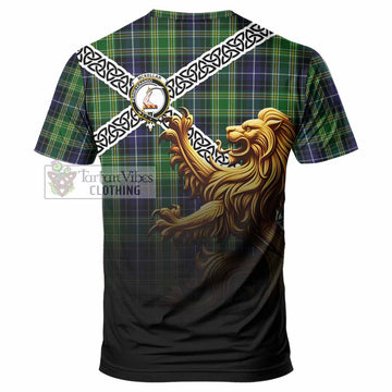 Tartan Vibes Clothing McKellar Crest Tartan T-Shirt with Golden Lion Emblem Celtic Style