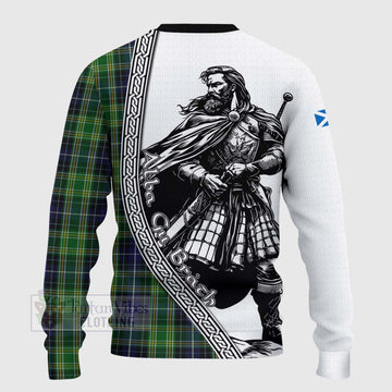 Tartan Vibes Clothing McKellar Tartan Clan Crest Knitted Sweater with Highlander Warrior Celtic Style