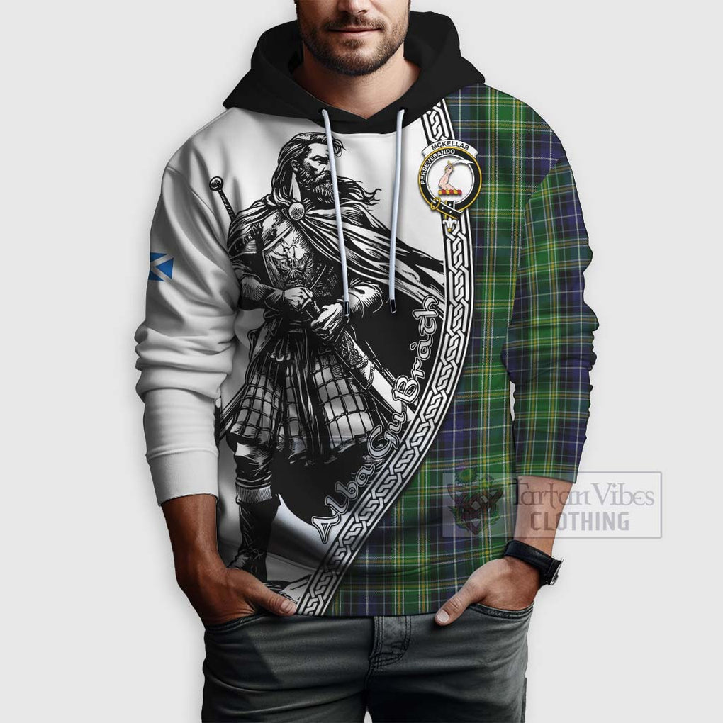 Tartan Vibes Clothing McKellar Tartan Clan Crest Hoodie with Highlander Warrior Celtic Style