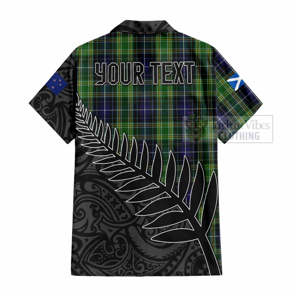 Tartan Vibes Clothing McKellar Crest Tartan Short Sleeve Button Shirt with New Zealand Silver Fern Half Style