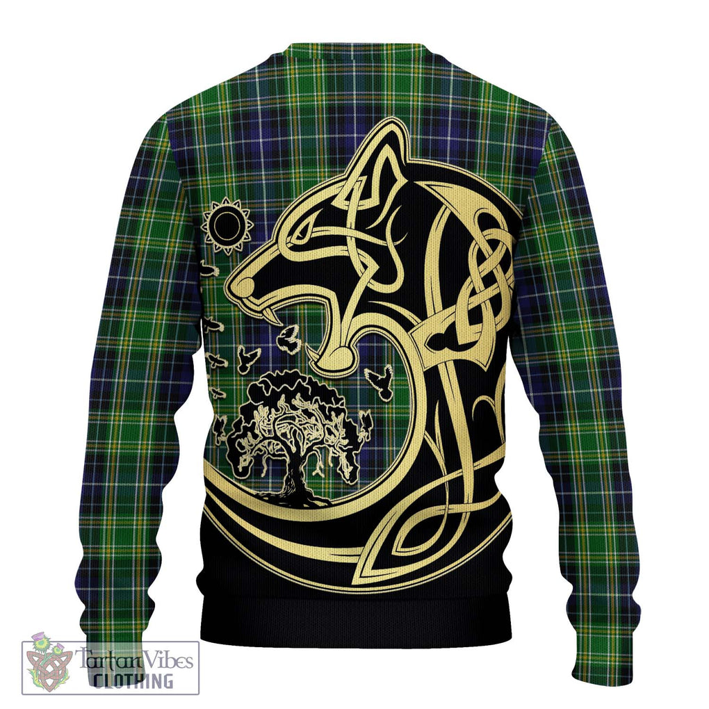 McKellar Tartan Knitted Sweater with Family Crest Celtic Wolf Style - Tartan Vibes Clothing