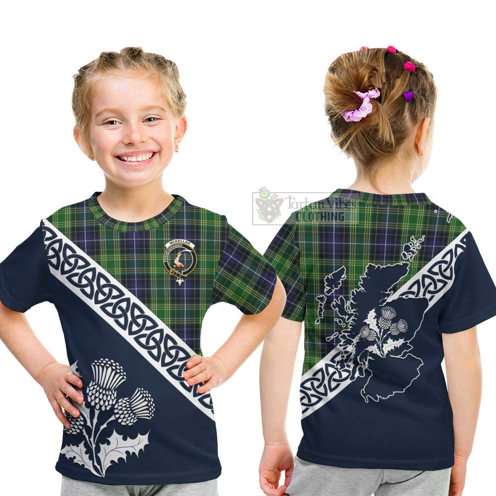Tartan Vibes Clothing McKellar Tartan Kid T-Shirt Featuring Thistle and Scotland Map