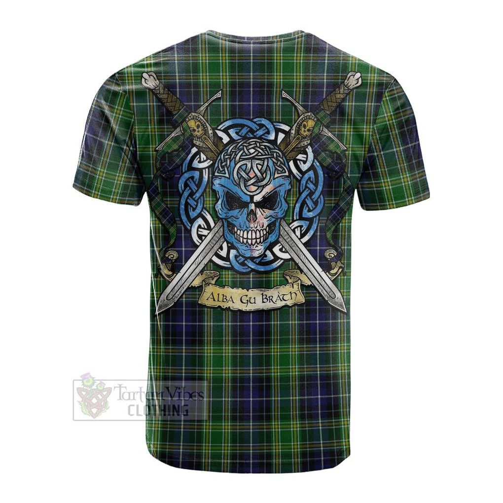 Tartan Vibes Clothing McKellar Tartan Cotton T-shirt with Family Crest Celtic Skull Style