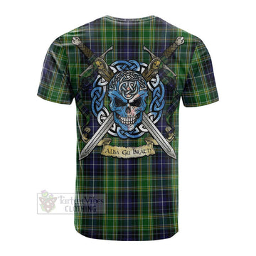 Tartan Vibes Clothing McKellar Tartan Cotton T-shirt with Family Crest Celtic Skull Style