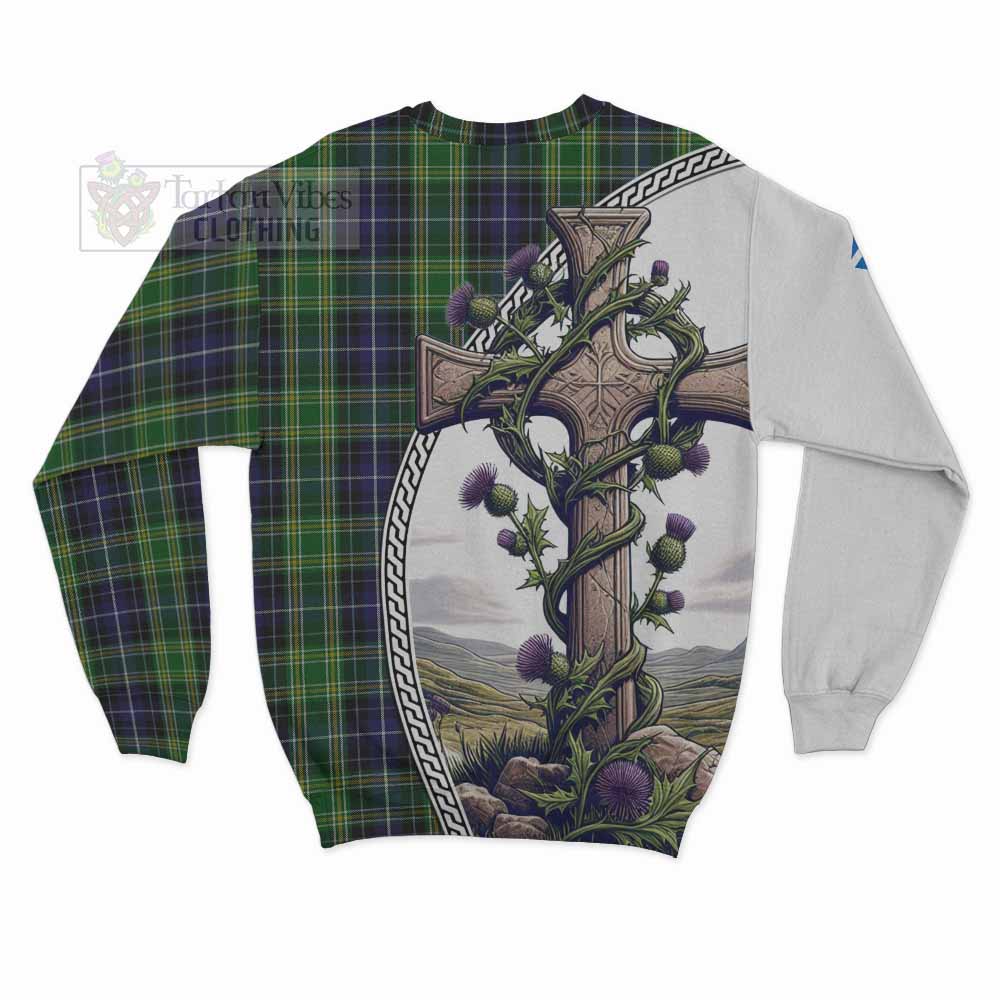 Tartan Vibes Clothing McKellar Tartan Sweatshirt with Family Crest and St. Andrew's Cross Accented by Thistle Vines