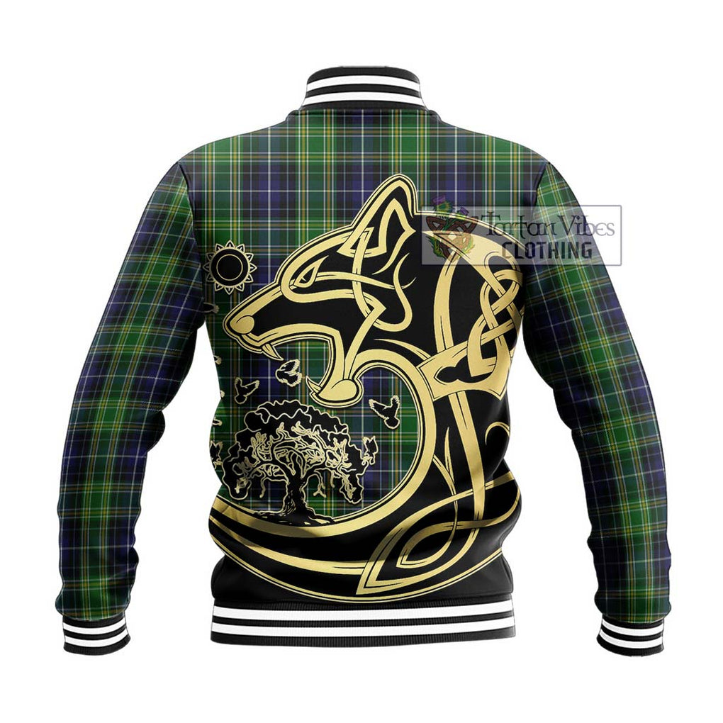 McKellar Tartan Baseball Jacket with Family Crest Celtic Wolf Style - Tartan Vibes Clothing
