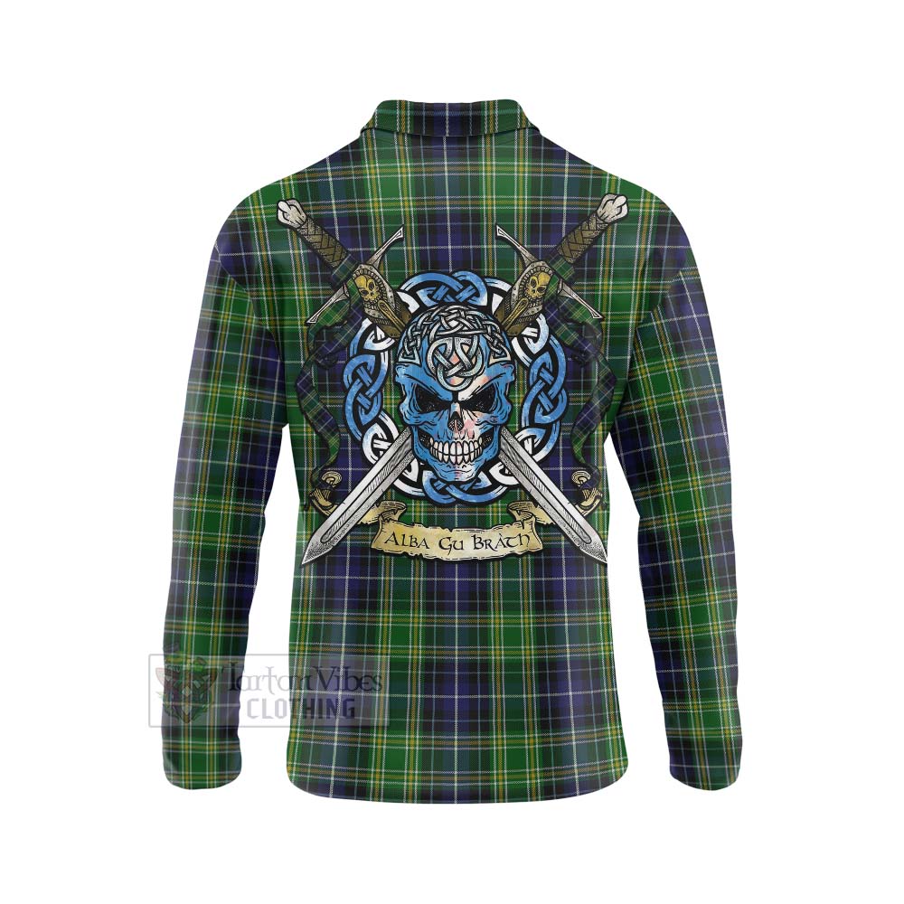 Tartan Vibes Clothing McKellar Tartan Long Sleeve Polo Shirt with Family Crest Celtic Skull Style
