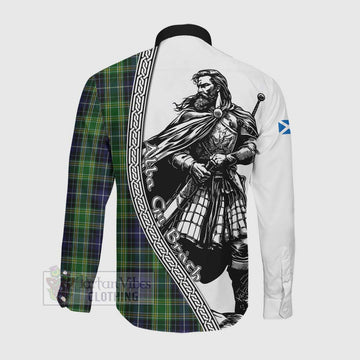 Tartan Vibes Clothing McKellar Tartan Clan Crest Long Sleeve Button Shirt with Highlander Warrior Celtic Style