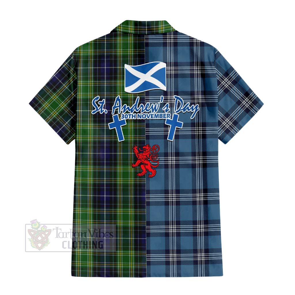 Tartan Vibes Clothing McKellar Tartan Short Sleeve Button Shirt Happy St. Andrew's Day Half Tartan Style