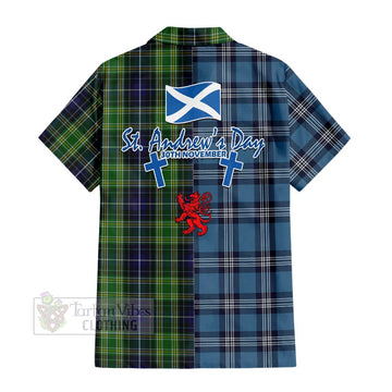 Tartan Vibes Clothing McKellar Tartan Short Sleeve Button Shirt Happy St. Andrew's Day Half Tartan Style