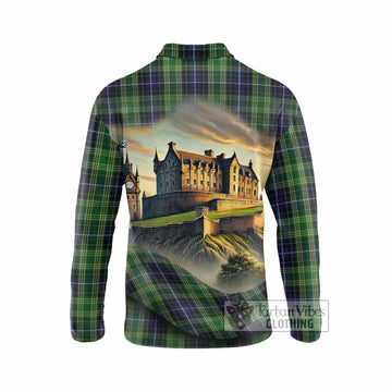 Tartan Vibes Clothing McKellar Tartan Family Crest Long Sleeve Polo Shirt with Scottish Ancient Castle Style