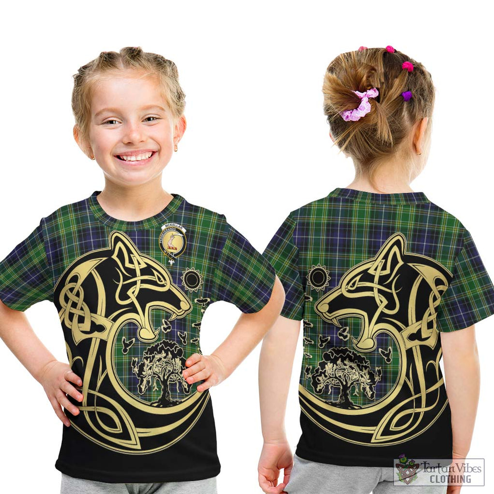 McKellar Tartan Kid T-Shirt with Family Crest Celtic Wolf Style - Tartan Vibes Clothing