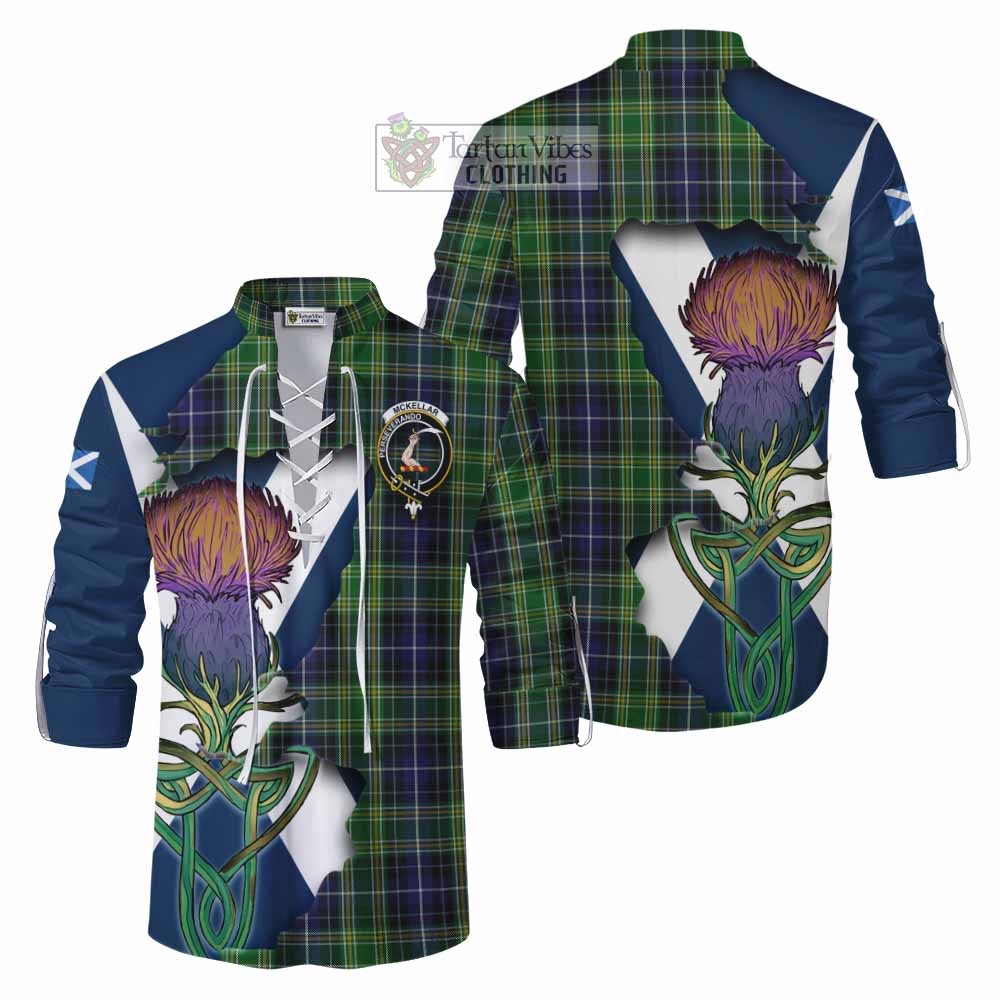 Tartan Vibes Clothing McKellar Tartan Family Crest Ghillie Kilt Shirt Scottish Thistle Celtic Inspired