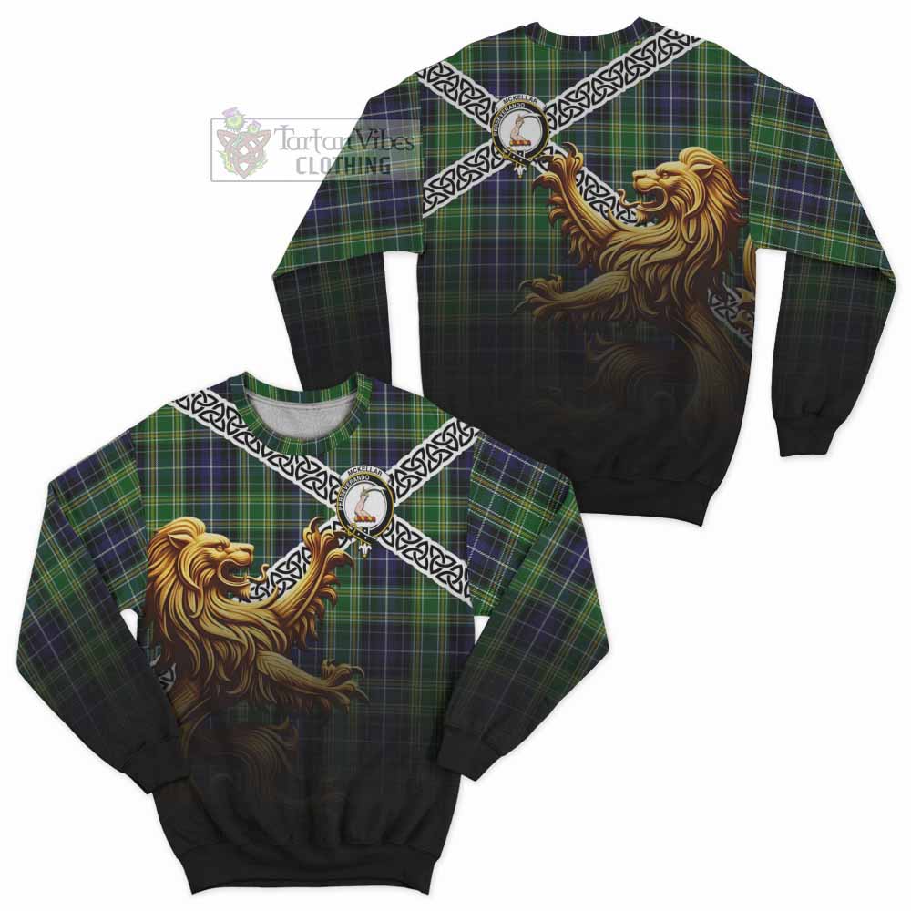 Tartan Vibes Clothing McKellar Crest Tartan Sweatshirt with Golden Lion Emblem Celtic Style