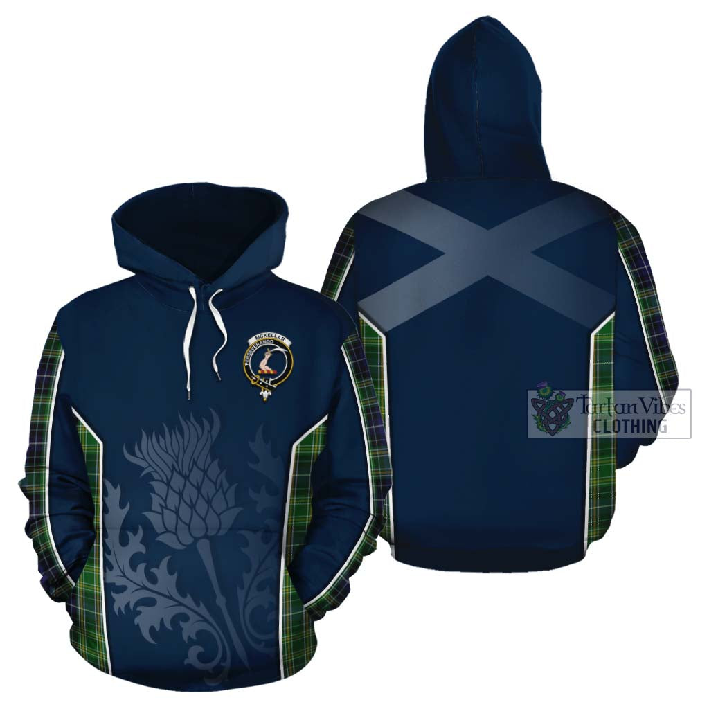 Tartan Vibes Clothing McKellar Tartan Cotton Hoodie with Family Crest and Scottish Thistle Vibes Sport Style