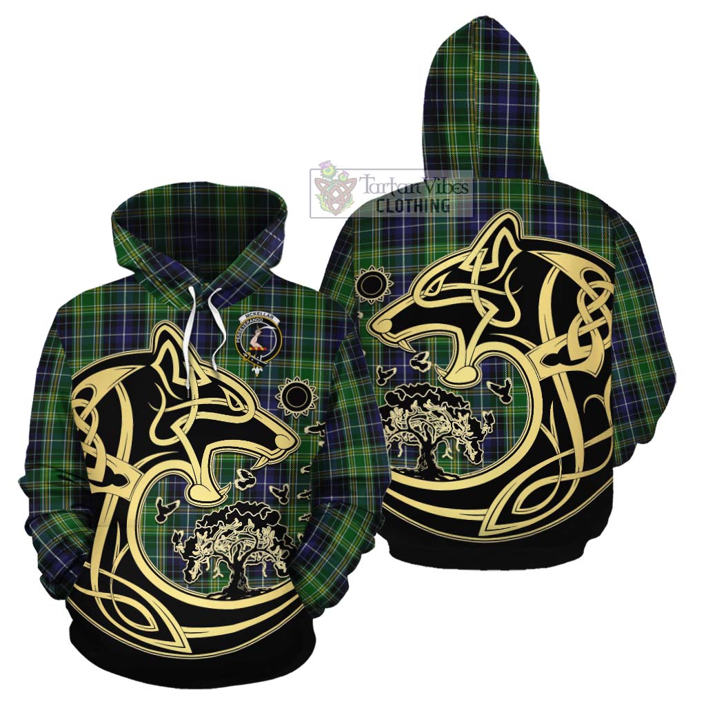 Tartan Vibes Clothing McKellar Tartan Cotton Hoodie with Family Crest Celtic Wolf Style