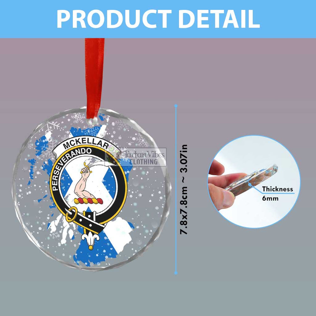 Tartan Vibes Clothing McKellar Clan Crest Christmas Glass Ornament with Scotland Map