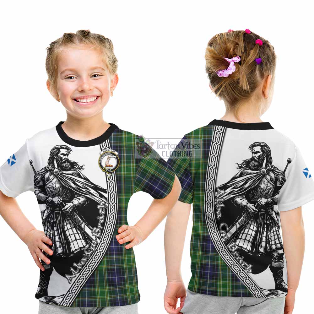 McKellar Tartan Clan Crest Kid T-Shirt with Highlander Warrior Celtic Style
