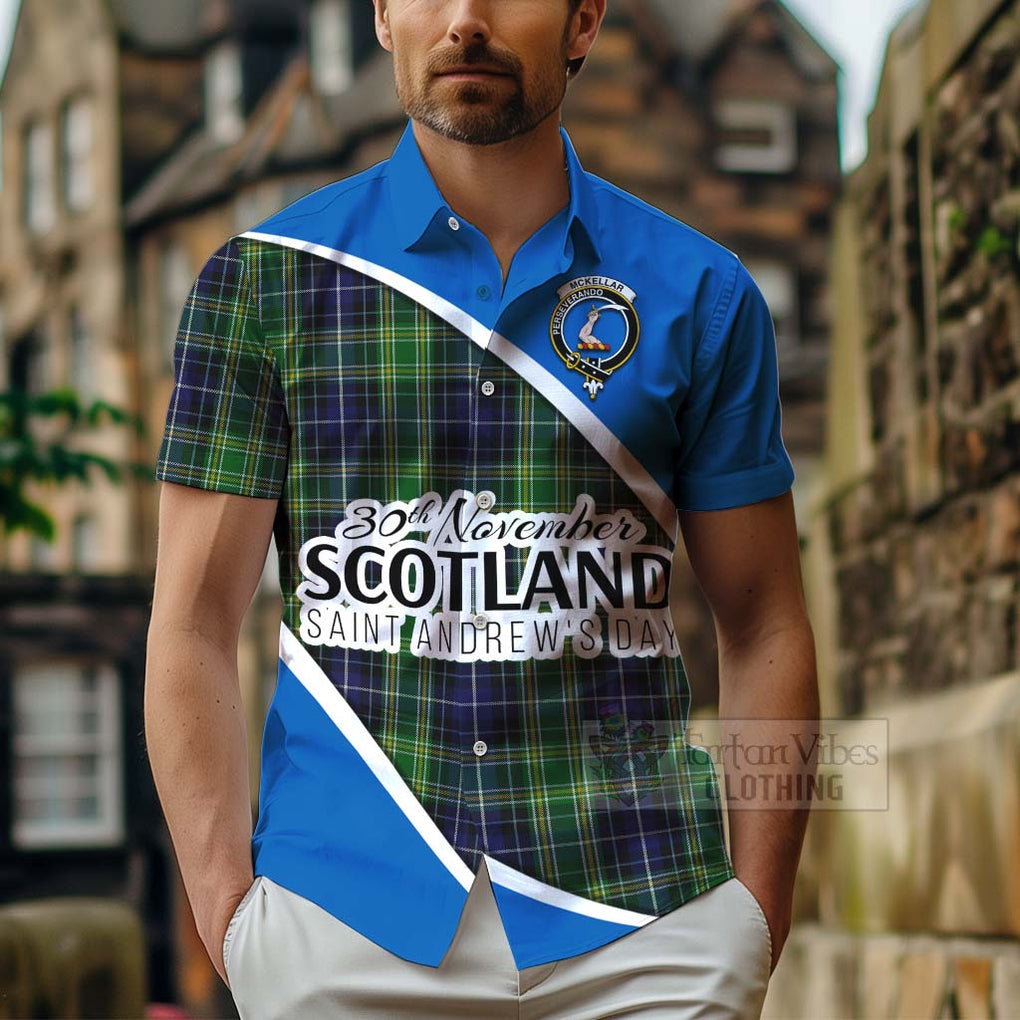 Tartan Vibes Clothing McKellar Family Crest Tartan Short Sleeve Button Shirt Celebrate Saint Andrew's Day in Style