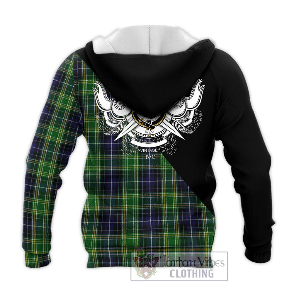 McKellar Tartan Knitted Hoodie with Family Crest and Military Logo Style - Tartanvibesclothing Shop