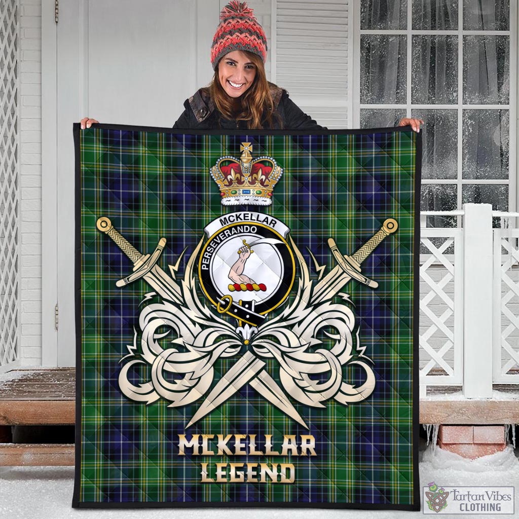 Tartan Vibes Clothing McKellar Tartan Quilt with Clan Crest and the Golden Sword of Courageous Legacy