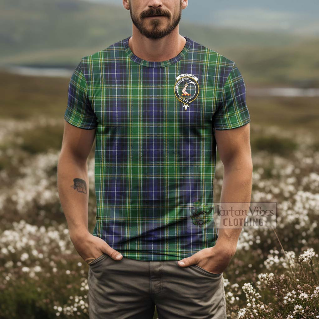 Tartan Vibes Clothing McKellar Tartan T-Shirt with Family Crest and Bearded Skull Holding Bottles of Whiskey
