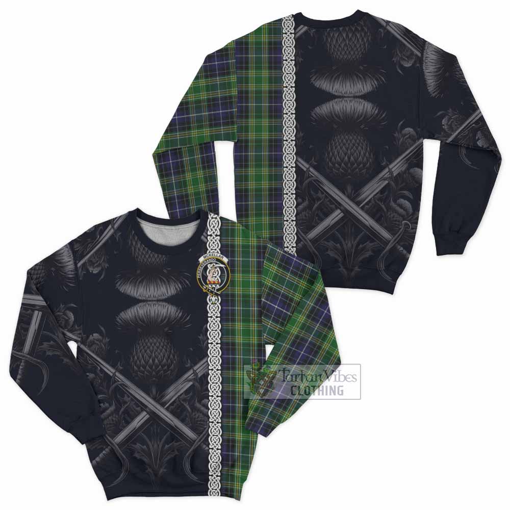 Tartan Vibes Clothing McKellar Tartan Sweatshirt with Family Crest Cross Sword Thistle Celtic Vibes