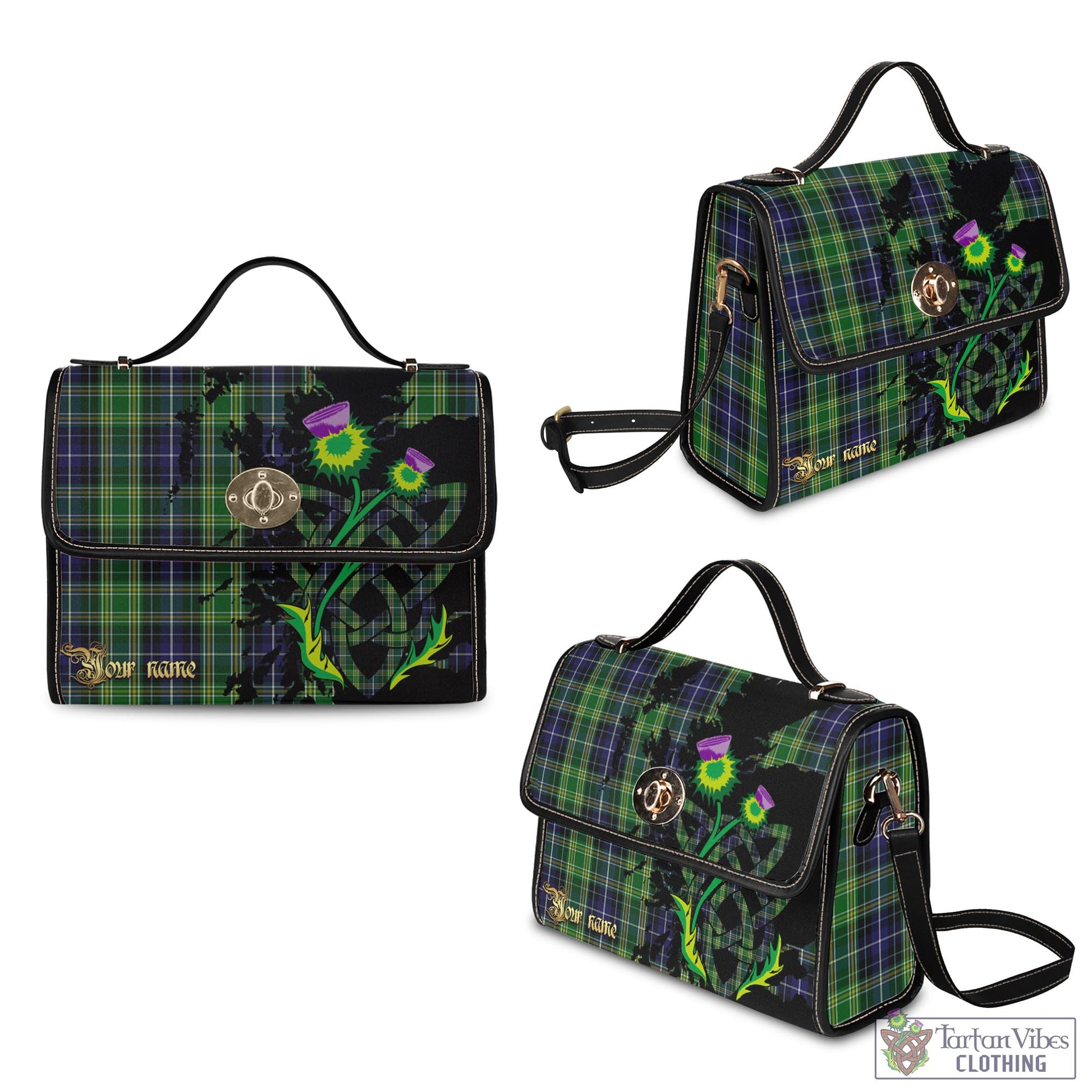 Tartan Vibes Clothing McKellar Tartan Waterproof Canvas Bag with Scotland Map and Thistle Celtic Accents