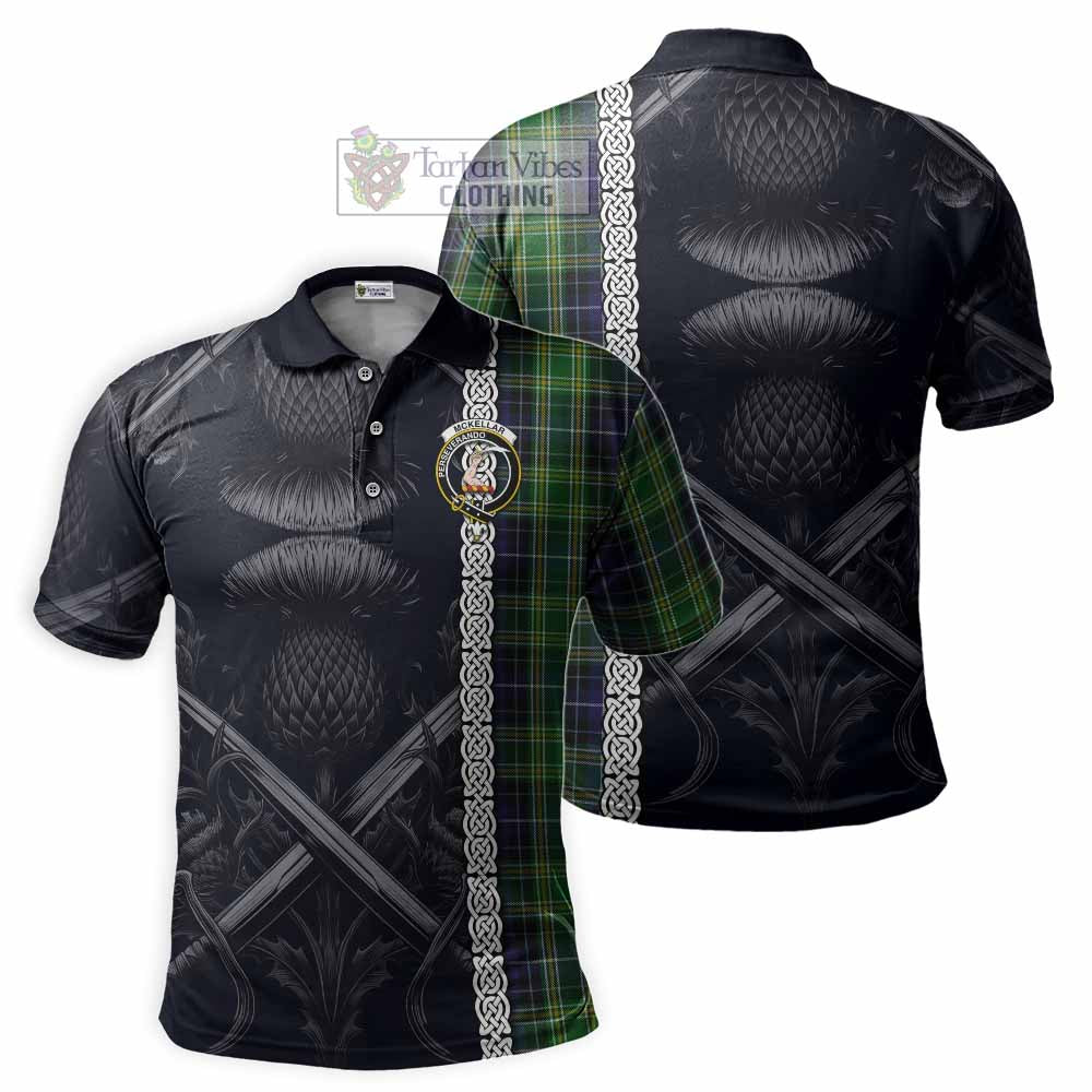 Tartan Vibes Clothing McKellar Tartan Polo Shirt with Family Crest Cross Sword Thistle Celtic Vibes