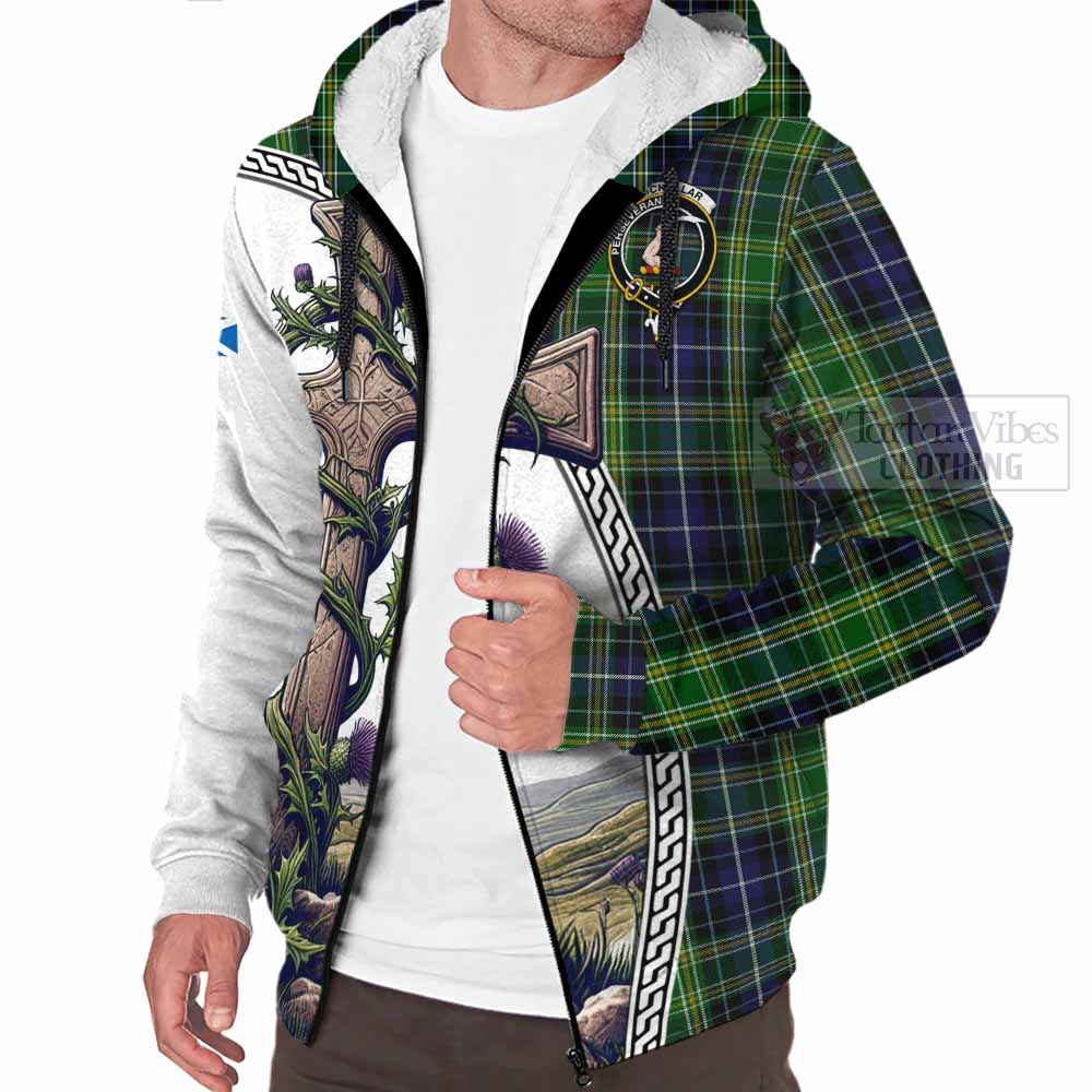 Tartan Vibes Clothing McKellar Tartan Sherpa Hoodie with Family Crest and St. Andrew's Cross Accented by Thistle Vines